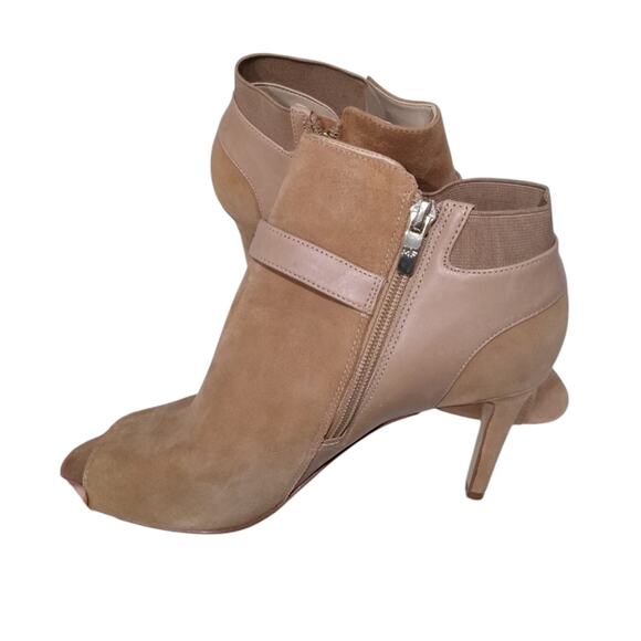 🎉[H403] Marc Fisher Tan Peep Toe Zip Ankle High Heel Booties, Woman's Size 7M - Picture 4 of 9
